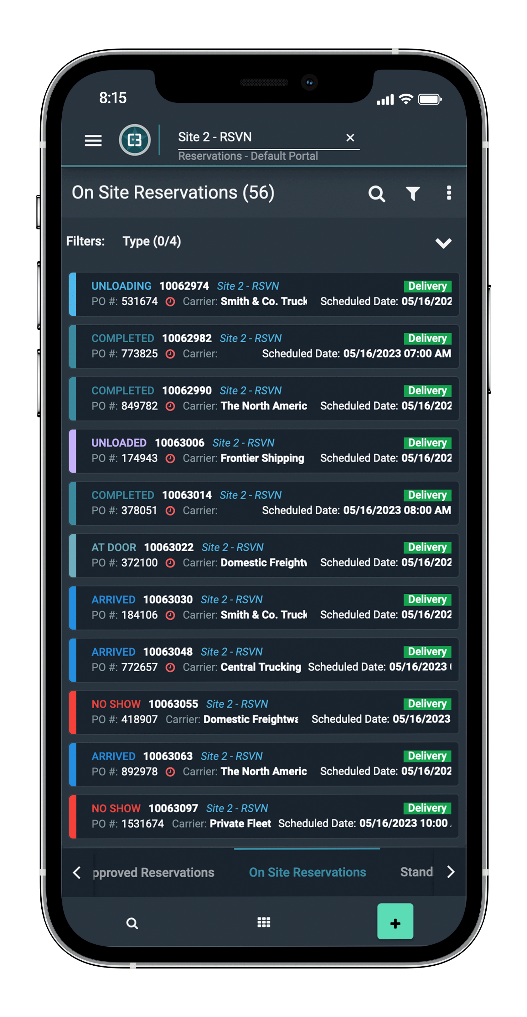 screenshot of C3 Reservations